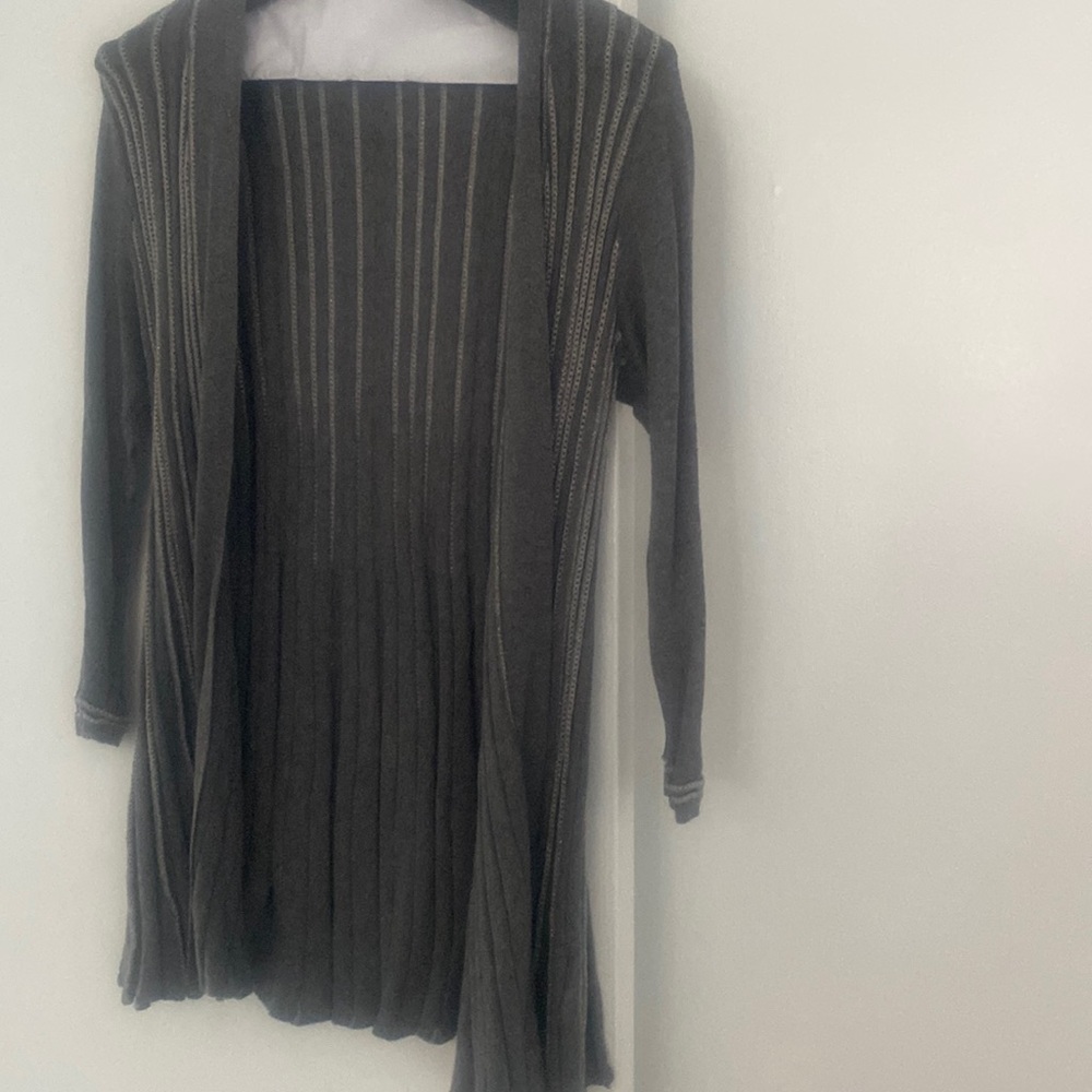 Anthropologie ribbed charcoal gray cardigan with silver thread